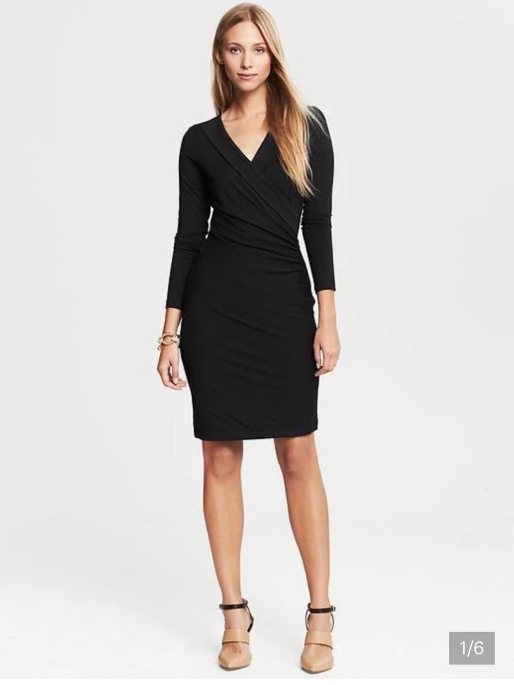 Banana Republic Black Surplice Long-Sleeve Wrap Dress